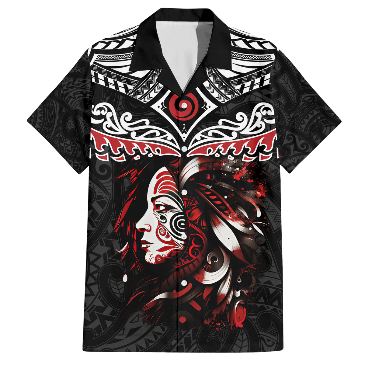 New Zealand Maori Girl Family Matching Short Sleeve Bodycon Dress and Hawaiian Shirt Silver Fern and Koru Pattern LT03 Dad's Shirt - Short Sleeve Black - Polynesian Pride