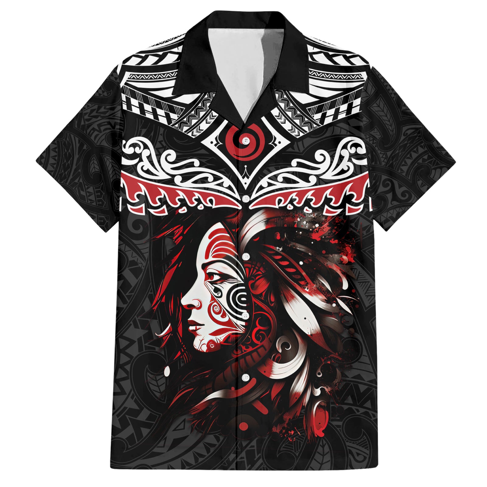 New Zealand Maori Girl Hawaiian Shirt Silver Fern and Koru Pattern LT03 Black - Polynesian Pride