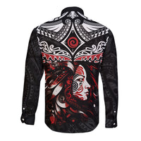 New Zealand Maori Girl Long Sleeve Button Shirt Silver Fern and Koru Pattern LT03 - Polynesian Pride