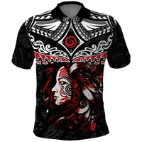 New Zealand Maori Girl Polo Shirt Silver Fern and Koru Pattern LT03 Black - Polynesian Pride