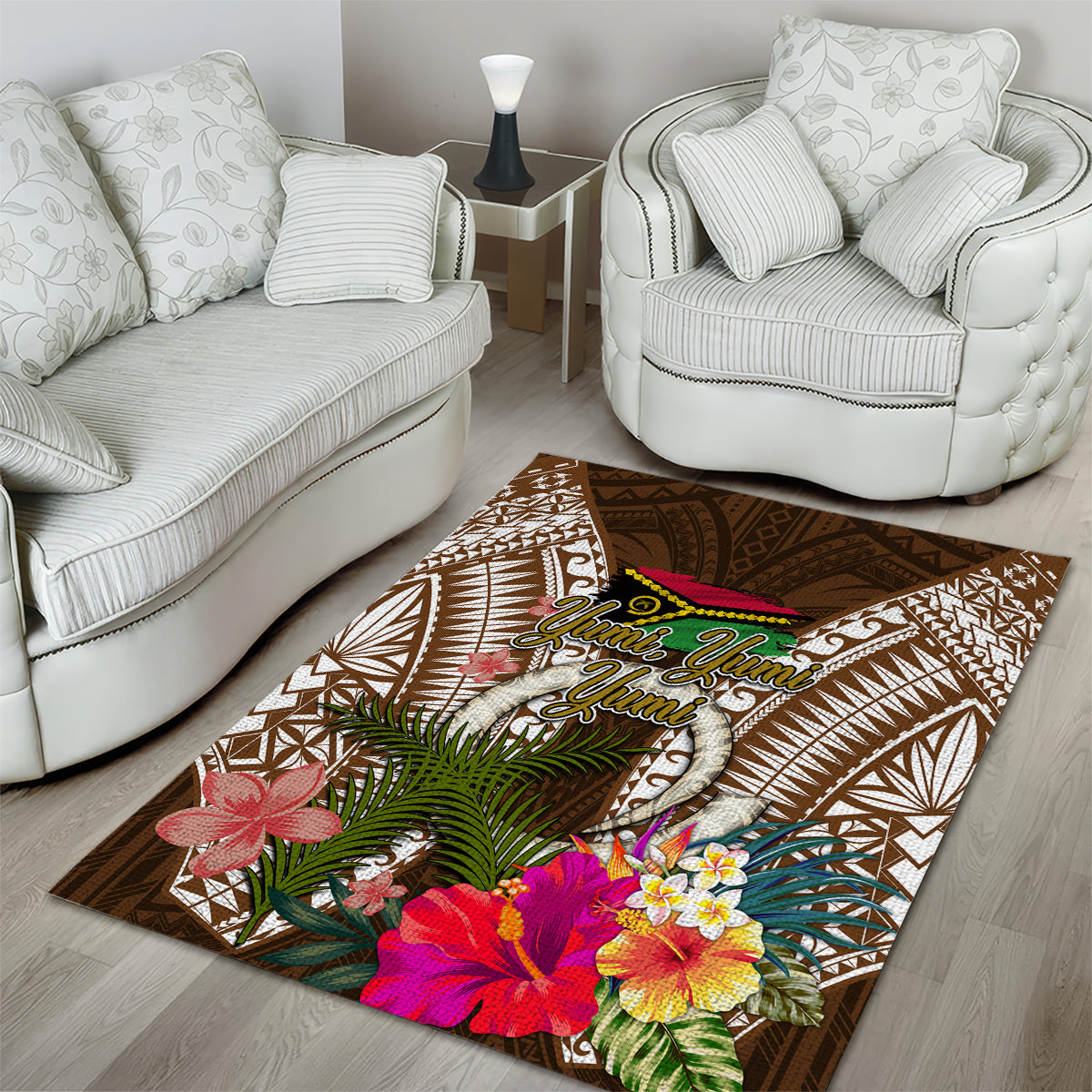 Vanuatu Selebretem 44th Indipendens Dei Area Rug Yumi Pig Tusk and Namele Fern