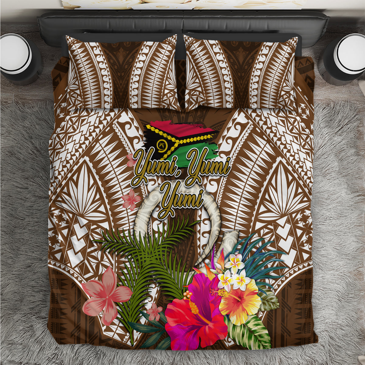 Vanuatu Selebretem 44th Indipendens Dei Bedding Set Yumi Pig Tusk and Namele Fern