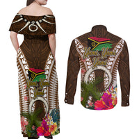 Vanuatu Selebretem 44th Indipendens Dei Couples Matching Off Shoulder Maxi Dress and Long Sleeve Button Shirt Yumi Pig Tusk and Namele Fern LT03 - Polynesian Pride