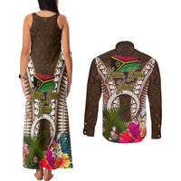 Vanuatu Selebretem 44th Indipendens Dei Couples Matching Tank Maxi Dress and Long Sleeve Button Shirt Yumi Pig Tusk and Namele Fern LT03 - Polynesian Pride