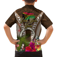 Vanuatu Selebretem 44th Indipendens Dei Family Matching Long Sleeve Bodycon Dress and Hawaiian Shirt Yumi Pig Tusk and Namele Fern LT03 - Polynesian Pride