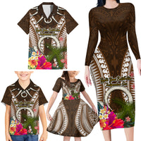 Vanuatu Selebretem 44th Indipendens Dei Family Matching Long Sleeve Bodycon Dress and Hawaiian Shirt Yumi Pig Tusk and Namele Fern LT03 - Polynesian Pride