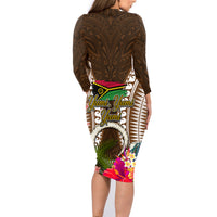 Vanuatu Selebretem 44th Indipendens Dei Family Matching Long Sleeve Bodycon Dress and Hawaiian Shirt Yumi Pig Tusk and Namele Fern LT03 - Polynesian Pride