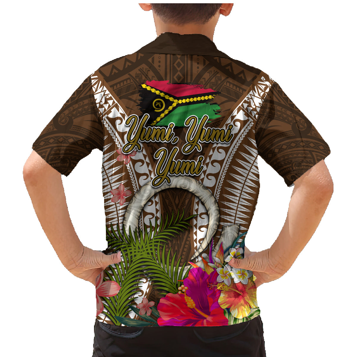 Vanuatu Selebretem 44th Indipendens Dei Family Matching Mermaid Dress and Hawaiian Shirt Yumi Pig Tusk and Namele Fern LT03 - Polynesian Pride