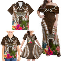 Vanuatu Selebretem 44th Indipendens Dei Family Matching Off Shoulder Maxi Dress and Hawaiian Shirt Yumi Pig Tusk and Namele Fern LT03 - Polynesian Pride