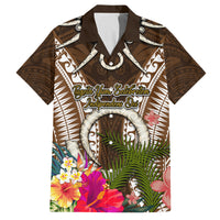 Vanuatu Selebretem 44th Indipendens Dei Family Matching Off Shoulder Maxi Dress and Hawaiian Shirt Yumi Pig Tusk and Namele Fern LT03 Dad's Shirt - Short Sleeve Brown - Polynesian Pride
