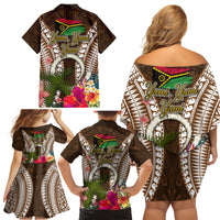 Vanuatu Selebretem 44th Indipendens Dei Family Matching Off Shoulder Short Dress and Hawaiian Shirt Yumi Pig Tusk and Namele Fern
