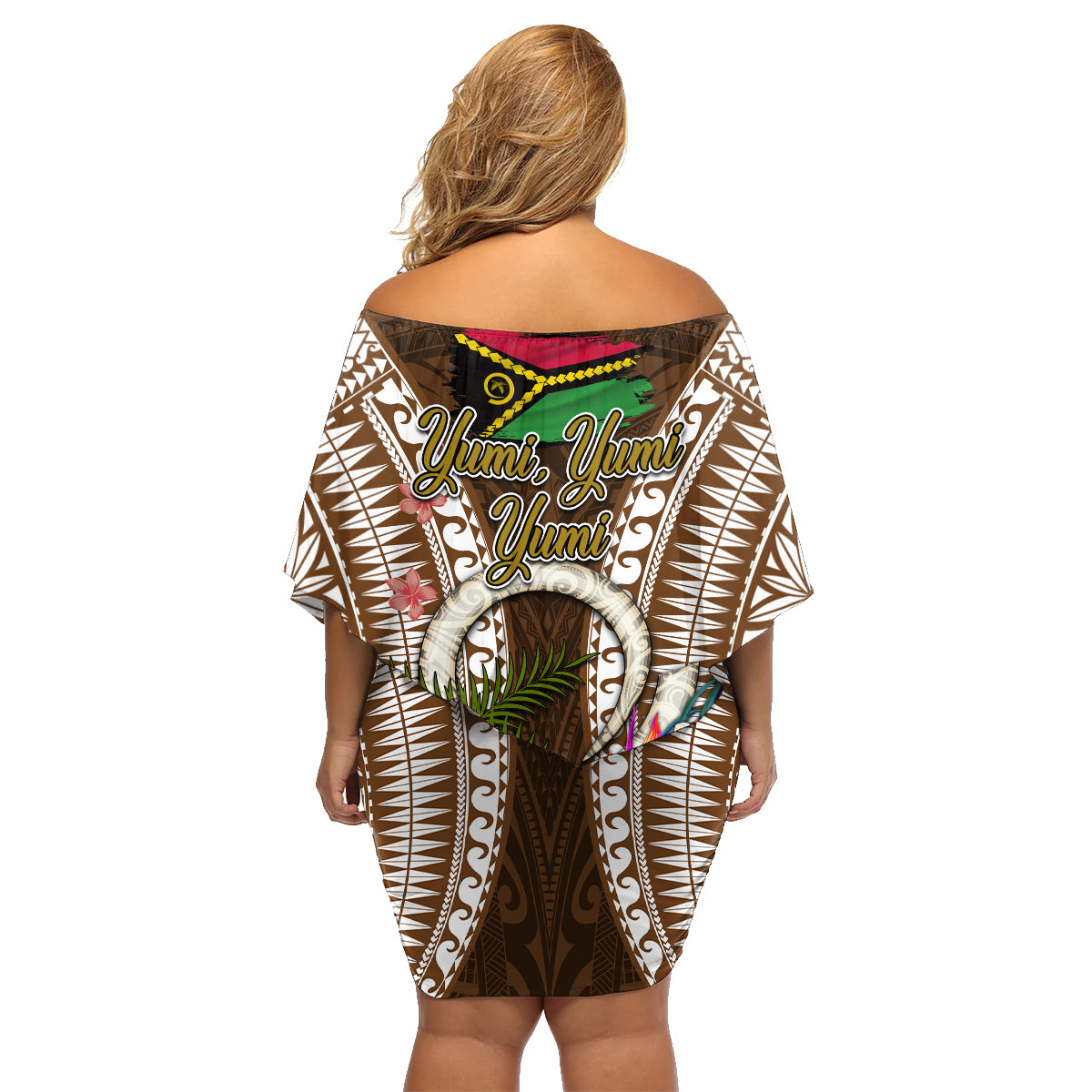 Vanuatu Selebretem 44th Indipendens Dei Family Matching Off Shoulder Short Dress and Hawaiian Shirt Yumi Pig Tusk and Namele Fern