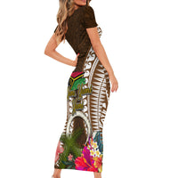 Vanuatu Selebretem 44th Indipendens Dei Family Matching Short Sleeve Bodycon Dress and Hawaiian Shirt Yumi Pig Tusk and Namele Fern LT03 - Polynesian Pride