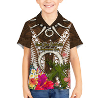 Vanuatu Selebretem 44th Indipendens Dei Family Matching Short Sleeve Bodycon Dress and Hawaiian Shirt Yumi Pig Tusk and Namele Fern LT03 Son's Shirt Brown - Polynesian Pride