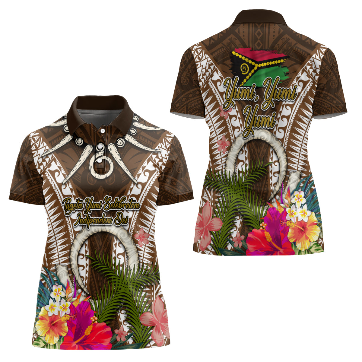 Vanuatu Selebretem 44th Indipendens Dei Women Polo Shirt Yumi Pig Tusk and Namele Fern