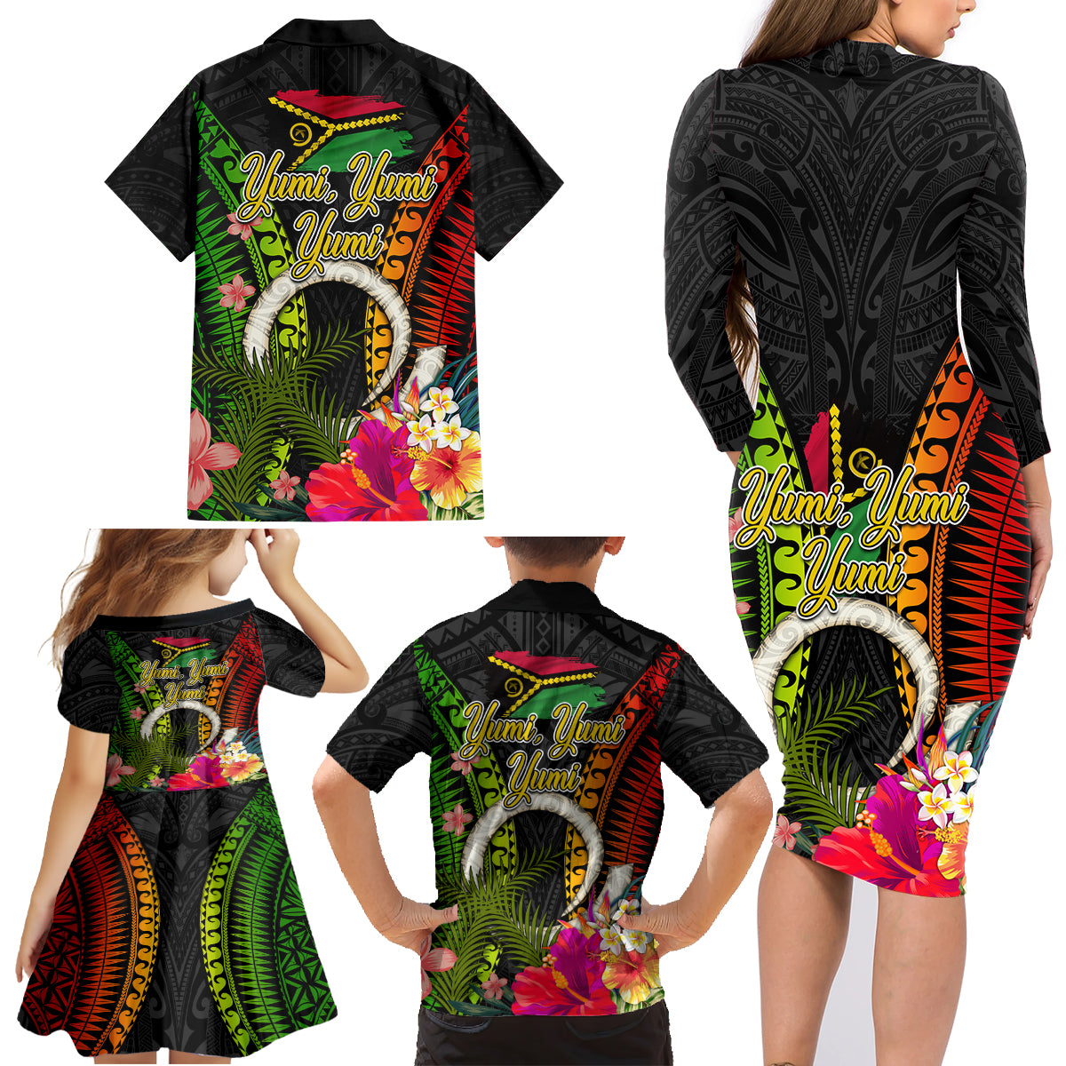 Vanuatu Independence Day Family Matching Long Sleeve Bodycon Dress and Hawaiian Shirt Tugeta Yumi Selebretem Indipendens Dei LT03 - Polynesian Pride