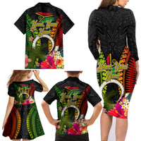 Vanuatu Independence Day Family Matching Long Sleeve Bodycon Dress and Hawaiian Shirt Tugeta Yumi Selebretem Indipendens Dei LT03 - Polynesian Pride