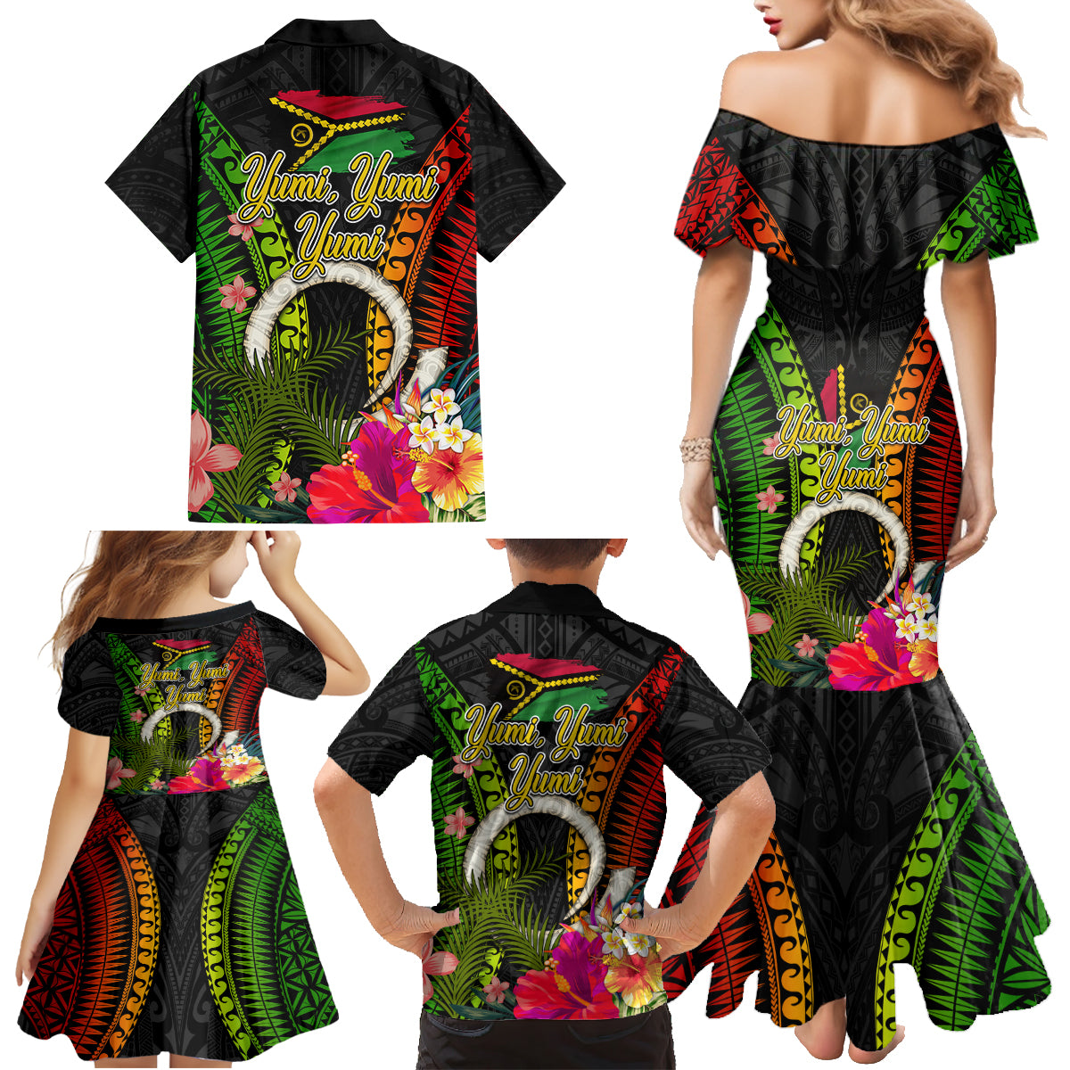 Vanuatu Independence Day Family Matching Mermaid Dress and Hawaiian Shirt Tugeta Yumi Selebretem Indipendens Dei LT03 - Polynesian Pride