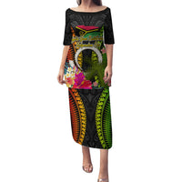 Vanuatu Independence Day Family Matching Puletasi and Hawaiian Shirt Tugeta Yumi Selebretem Indipendens Dei LT03 Mom's Dress Black - Polynesian Pride