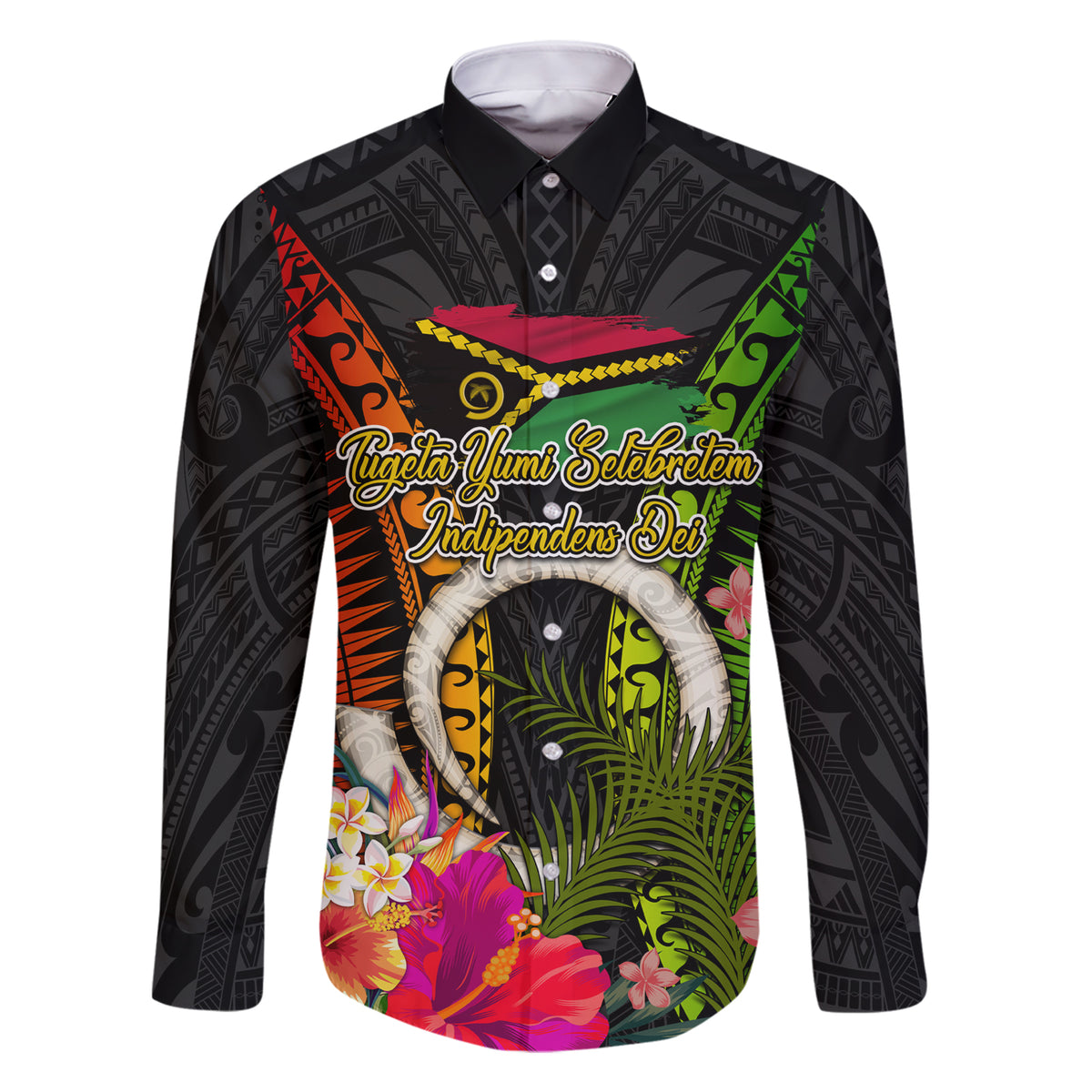 Vanuatu Independence Day Family Matching Short Sleeve Bodycon Dress and Hawaiian Shirt Tugeta Yumi Selebretem Indipendens Dei LT03 Dad's Shirt - Long Sleeve Black - Polynesian Pride