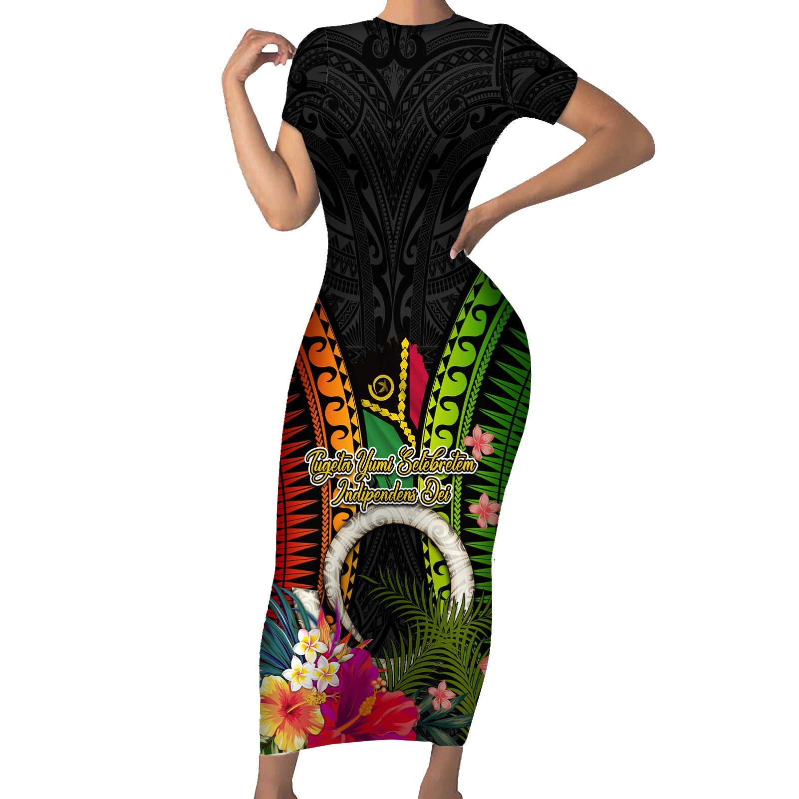 Vanuatu Independence Day Short Sleeve Bodycon Dress Tugeta Yumi Selebretem Indipendens Dei