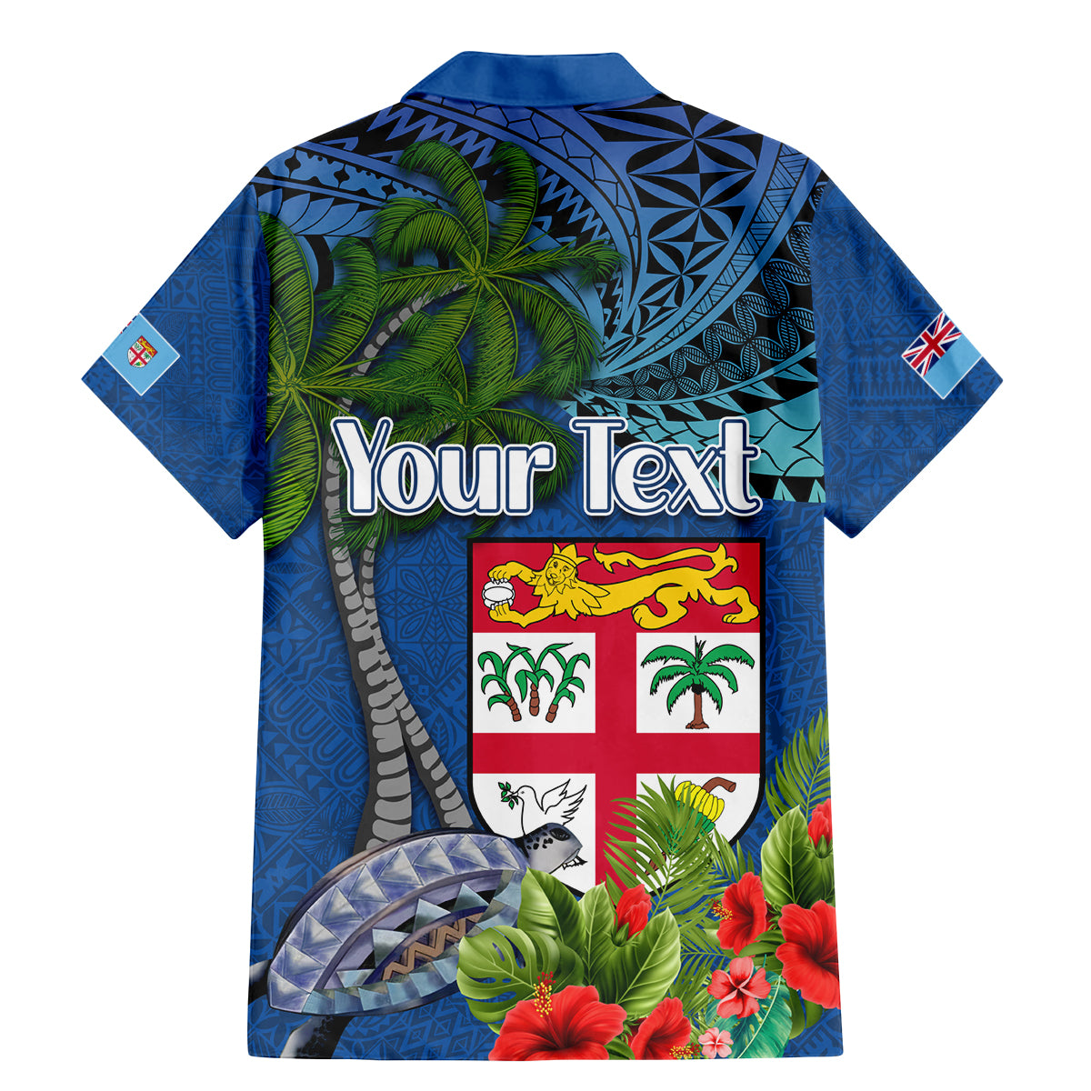 Personalised Fiji Independence Day Family Matching Mermaid Dress and Hawaiian Shirt Fijian Coat of Arms Palm and Hibiscus Tapa Pattern LT03 - Polynesian Pride