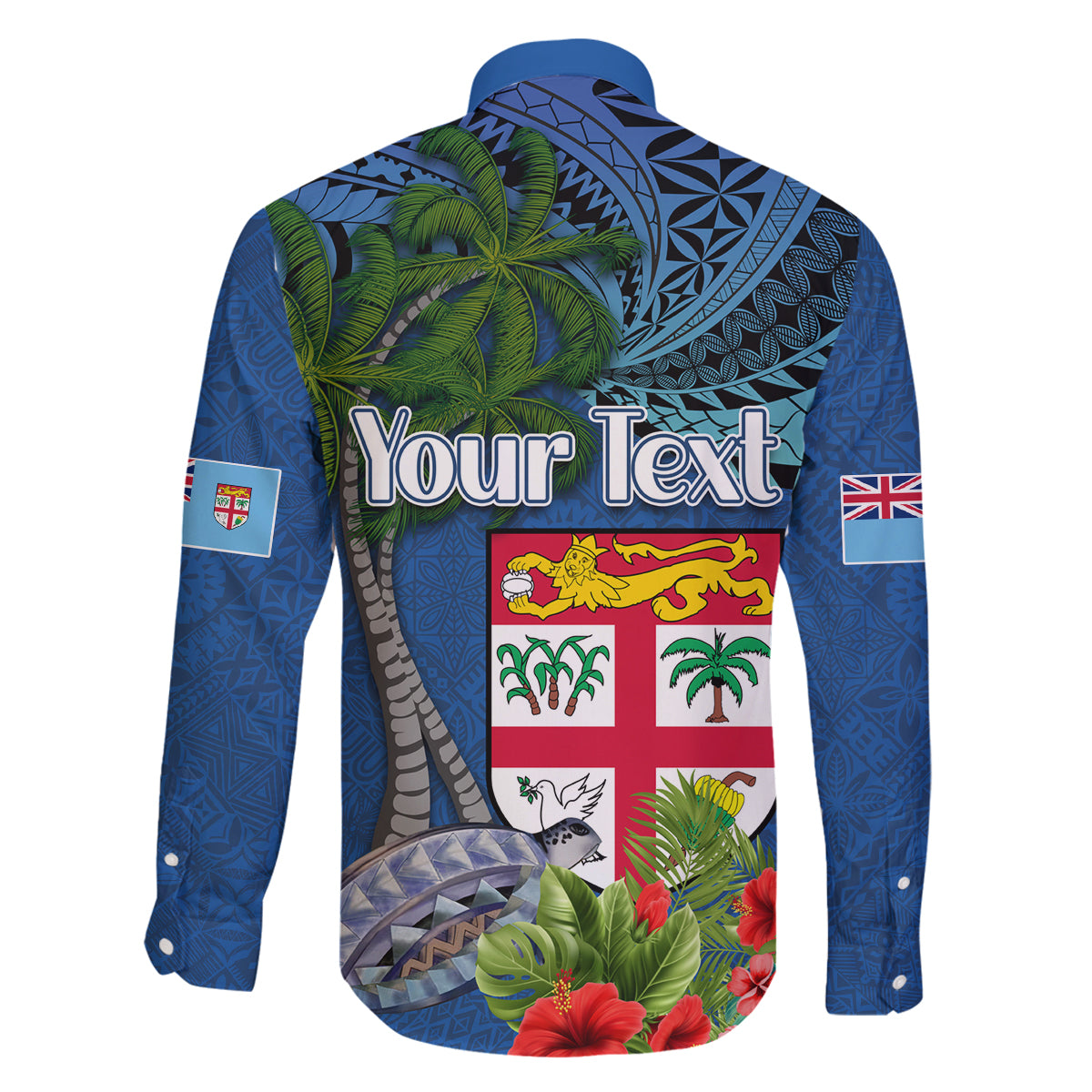 Personalised Fiji Independence Day Family Matching Off Shoulder Short Dress and Hawaiian Shirt Fijian Coat of Arms Palm and Hibiscus Tapa Pattern LT03 - Polynesian Pride