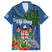Fiji Independence Day Family Matching Puletasi and Hawaiian Shirt Fijian Coat of Arms Palm and Hibiscus Tapa Pattern