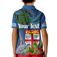 Fiji Independence Day Kid Polo Shirt Fijian Coat of Arms Palm and Hibiscus Tapa Pattern