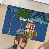 Personalised Fiji Independence Day Rubber Doormat Fijian Coat of Arms Palm and Hibiscus Tapa Pattern
