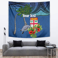 Personalised Fiji Independence Day Tapestry Fijian Coat of Arms Palm and Hibiscus Tapa Pattern