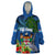 Fiji Independence Day Wearable Blanket Hoodie Fijian Coat of Arms Palm and Hibiscus Tapa Pattern