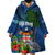 Fiji Independence Day Wearable Blanket Hoodie Fijian Coat of Arms Palm and Hibiscus Tapa Pattern