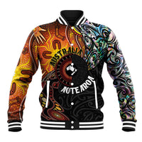 New Zealand and Australia Together Baseball Jacket Maori Tattoo Paua Shell mix Aboriginal Pattern