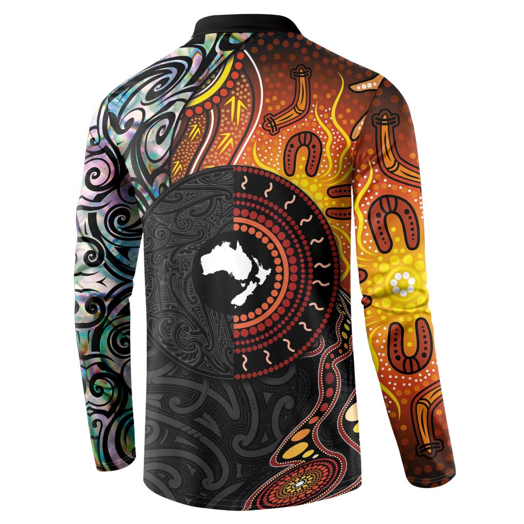 New Zealand and Australia Together Button Sweatshirt Maori Tattoo Paua Shell mix Aboriginal Pattern
