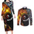 New Zealand and Australia Together Couples Matching Long Sleeve Bodycon Dress and Long Sleeve Button Shirt Maori Tattoo Paua Shell mix Aboriginal Pattern