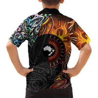 New Zealand and Australia Together Family Matching Long Sleeve Bodycon Dress and Hawaiian Shirt Maori Tattoo Paua Shell mix Aboriginal Pattern LT03 - Polynesian Pride