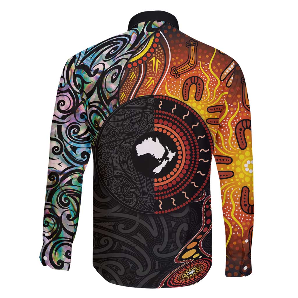 New Zealand and Australia Together Family Matching Mermaid Dress and Hawaiian Shirt Maori Tattoo Paua Shell mix Aboriginal Pattern LT03 - Polynesian Pride