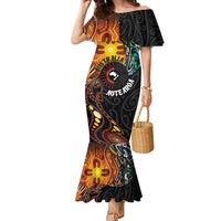 New Zealand and Australia Together Family Matching Mermaid Dress and Hawaiian Shirt Maori Tattoo Paua Shell mix Aboriginal Pattern LT03 Mom's Dress Black - Polynesian Pride