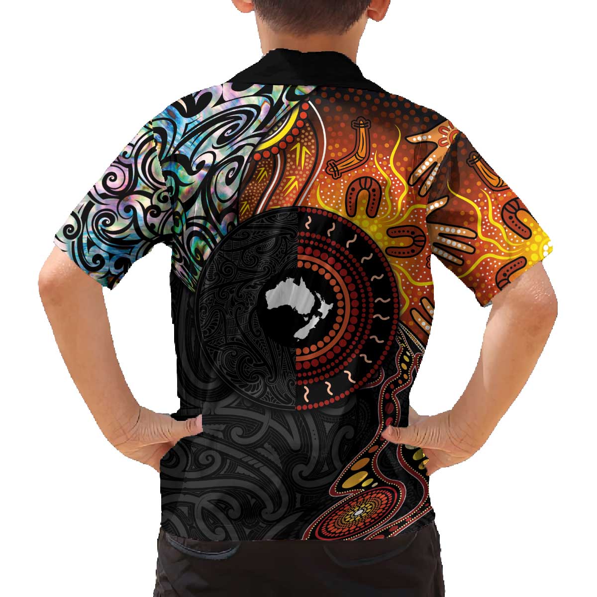 New Zealand and Australia Together Family Matching Puletasi and Hawaiian Shirt Maori Tattoo Paua Shell mix Aboriginal Pattern LT03 - Polynesian Pride