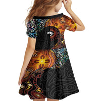New Zealand and Australia Together Family Matching Short Sleeve Bodycon Dress and Hawaiian Shirt Maori Tattoo Paua Shell mix Aboriginal Pattern LT03 - Polynesian Pride