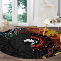 New Zealand and Australia Together Round Carpet Maori Tattoo Paua Shell mix Aboriginal Pattern