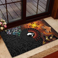 New Zealand and Australia Together Rubber Doormat Maori Tattoo Paua Shell mix Aboriginal Pattern
