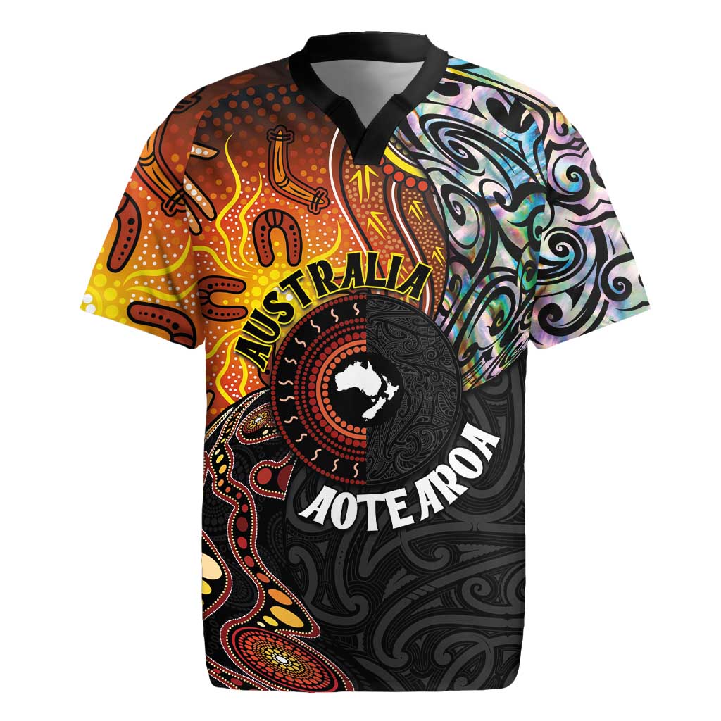 New Zealand and Australia Together Rugby Jersey Maori Tattoo Paua Shell mix Aboriginal Pattern