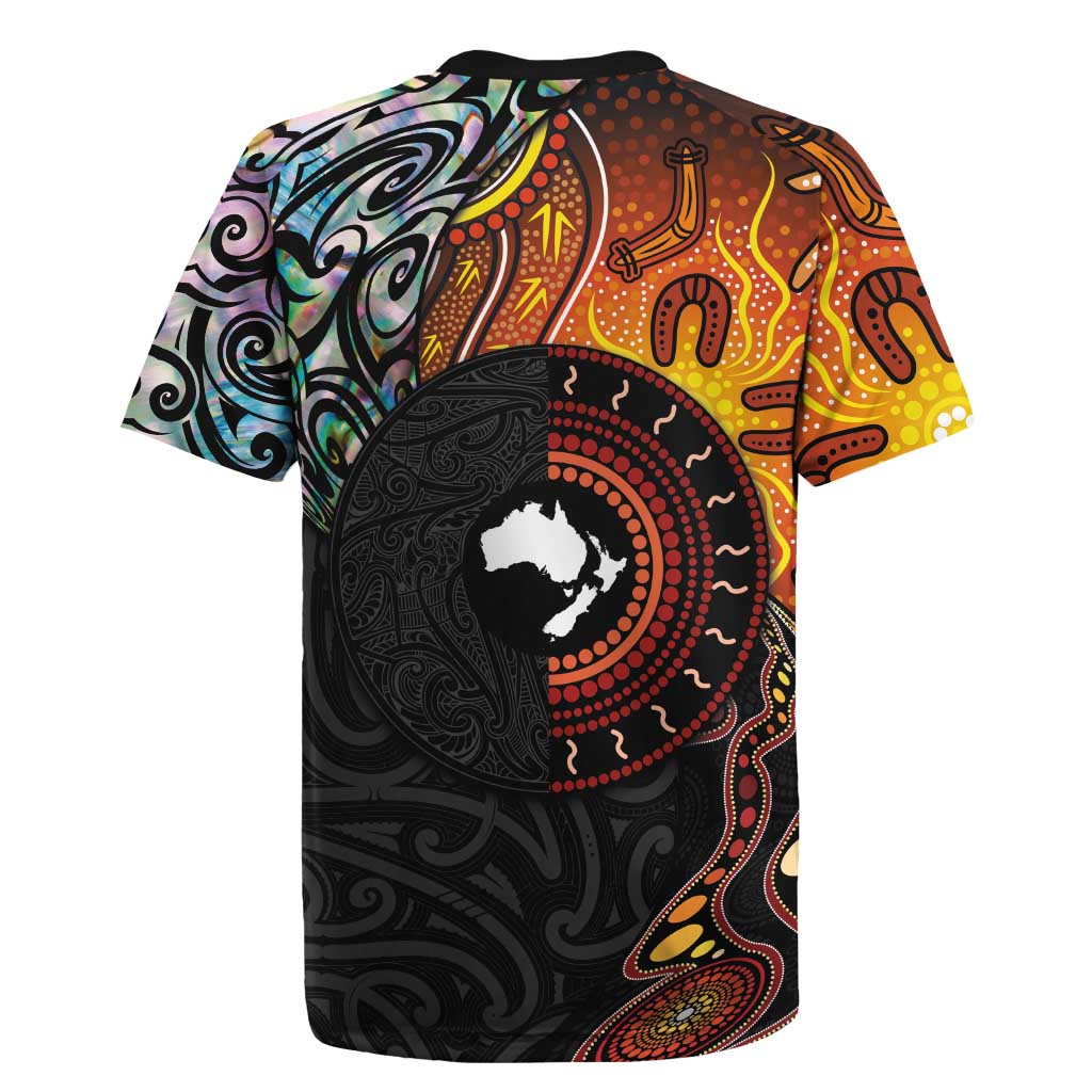 New Zealand and Australia Together Rugby Jersey Maori Tattoo Paua Shell mix Aboriginal Pattern