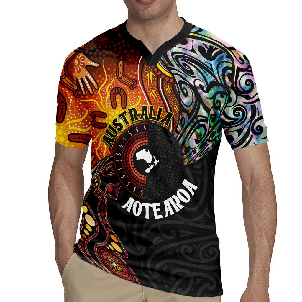 New Zealand and Australia Together Rugby Jersey Maori Tattoo Paua Shell mix Aboriginal Pattern