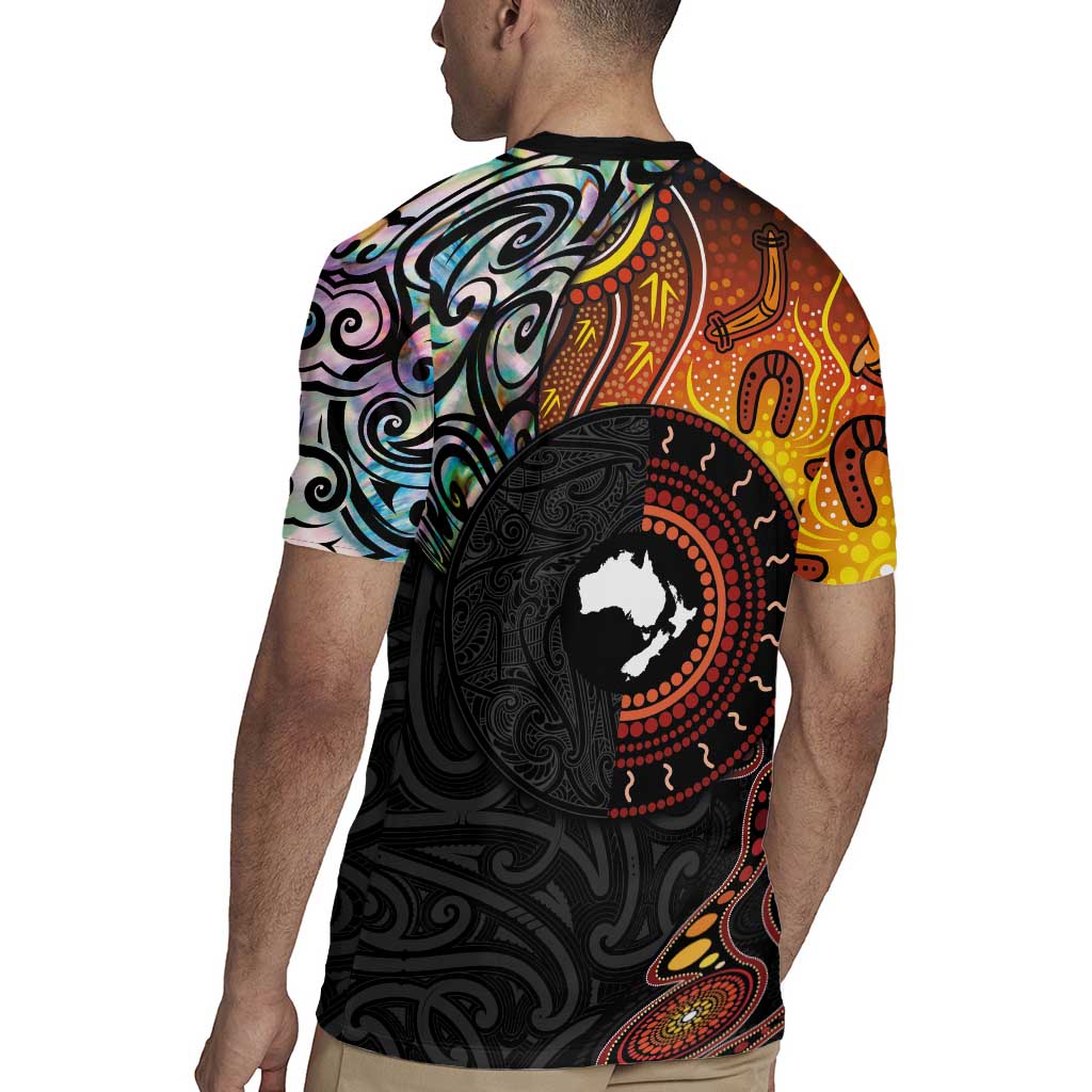 New Zealand and Australia Together Rugby Jersey Maori Tattoo Paua Shell mix Aboriginal Pattern