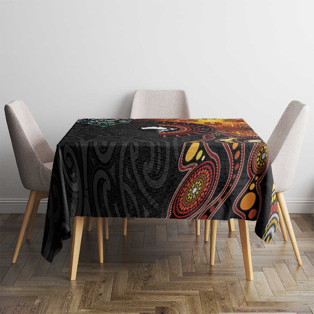 New Zealand and Australia Together Tablecloth Maori Tattoo Paua Shell mix Aboriginal Pattern