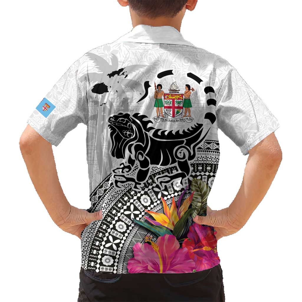 Fiji Iguana Family Matching Long Sleeve Bodycon Dress and Hawaiian Shirt Tapa Tribal Tattoo and Hibiscus LT03 - Polynesian Pride