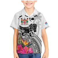 Fiji Iguana Family Matching Mermaid Dress and Hawaiian Shirt Tapa Tribal Tattoo and Hibiscus LT03 Son's Shirt White - Polynesian Pride